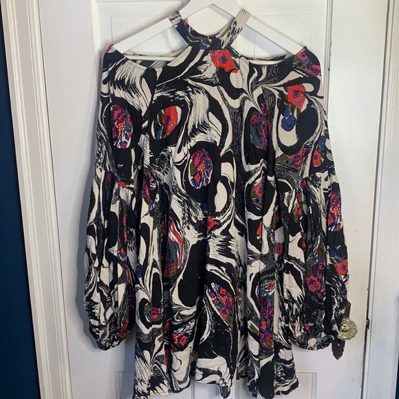 Free People Drift Away Cold Shoulder Artsy Mini-Dress Tunic W-298 Size Small - Picture 4 of 11